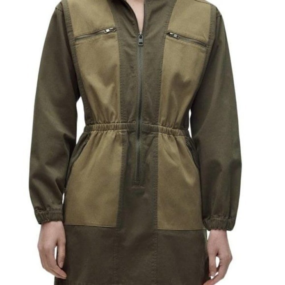 ZARA CONTRAST SHORT DRESS KHAKI SIZE | 2449/044/505